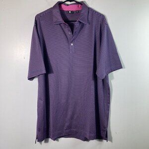 Mens FJ‎ Golf Polo Shirt Striped XL Pink Gray Black Polyester Spandex